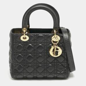 Dior Black Cannage Leather Medium Lady Dior Tote