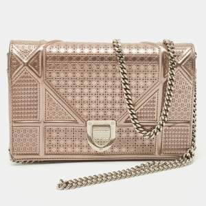 Dior Bronze Microcannage Patent Leather Diorama Wallet on Chain