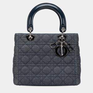 Dior Navy Blue Medium Denim Cannage Lady Dior