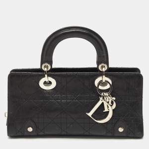 Dior Black Cannage Leather Lady Dior East West Satchel