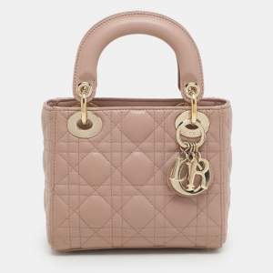 Dior Beige Cannage Leather Mini Lady Dior Tote