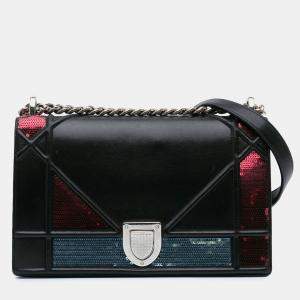 Dior Black Medium Lambskin Sequin Diorama Flap Shoulder Bag