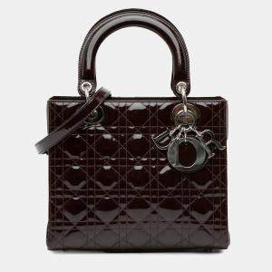Dior Purple Medium Patent Cannage Lady Dior