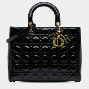 Dior Black Large Patent Cannage Lady Dior