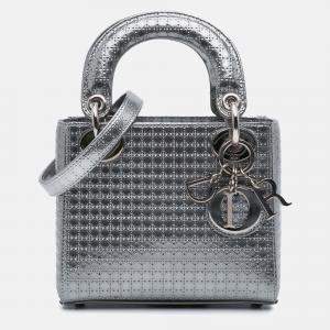 Dior Silver Mini Metallic Patent Microcannage Lady Dior