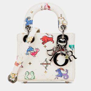Dior White Micro Calfskin Pixel Zodiac Lady Dior