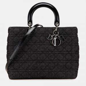 Dior Black Large Denim Cannage Lady Dior