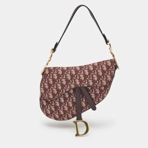 Dior Burgundy Oblique Canvas and Leather Saddle Bag