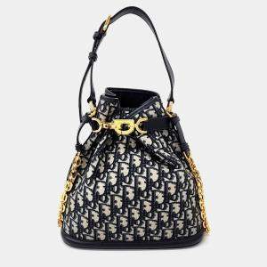 Dior Beige/Navy Blue Fabric Oblique C Dior Medium bag