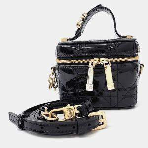 Dior Black Patent Leather Cannage Micro Vanity Bag