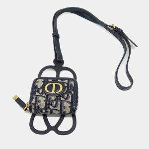Dior Beige Navy Blue Canvas Oblique AirPod Case