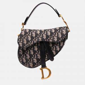 Dior Blue Mini Oblique Canvas Saddle Bag