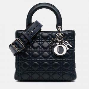 Dior Navy Blue Limited Edition Medium Lambskin Cannage Lady Dior