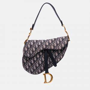 Dior Navy Blue Oblique Canvas Saddle Bag