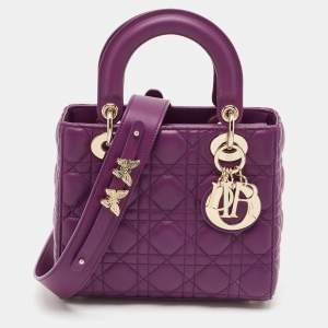 Dior Purple Cannage Leather Small Lady Dior My ABCDior Bag