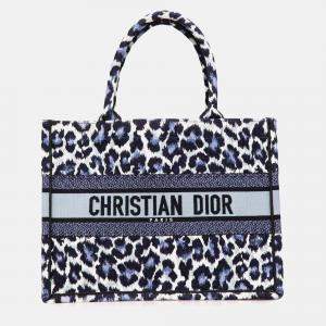 Dior Blue Mizza Medium Embroidered Canvas Leopard Book Tote
