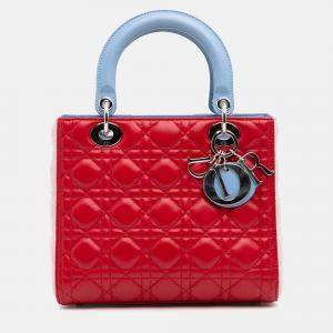 Dior Red Medium Tricolor Lambskin Cannage Lady Dior