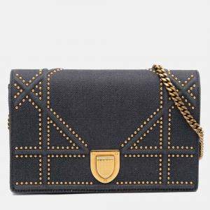 Dior Navy Blue Studded Denim Diorama Wallet on Chain
