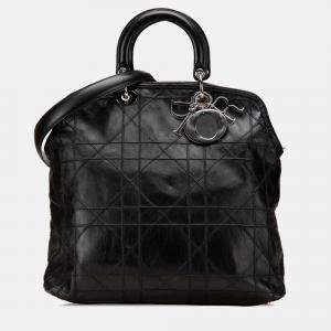 Dior Black Large Lambskin Cannage Polochon Granville Satchel