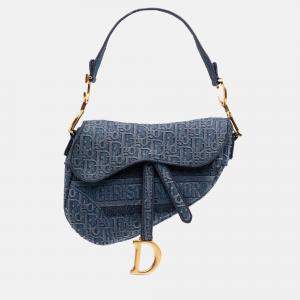 Dior Blue Oblique Embroidered Denim Saddle Bag
