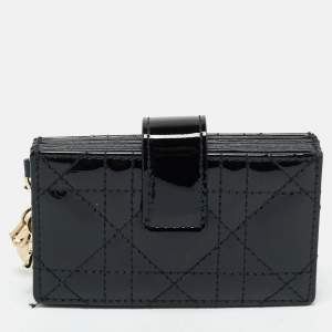  Dior Black Cannage Patent Leather Lady Dior 5 Gusset Card Case 