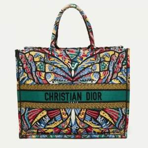 Dior Multicolor Butterfly Embroidered Canvas Large Book Tote