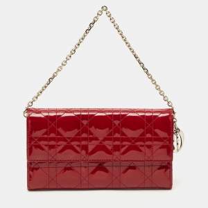 Dior Red Cannage Patent Leather Rendezvous Wallet on Chain