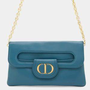 Dior Blue Leather Double Chain shoulder Bag
