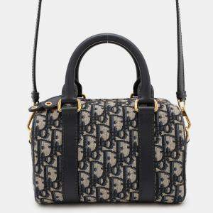 Dior Oblique Dior Groove 20 Small Navy Jacquard and Calf Leather Bag