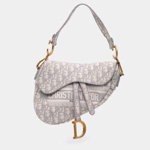 Dior Grey Oblique Embroidered Canvas Saddle Bag