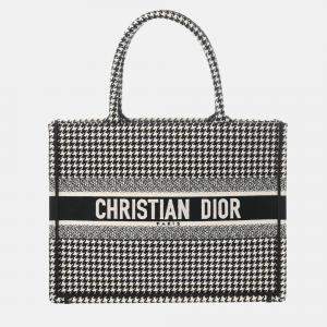 Christian Dior Book Tote Medium Houndstooth Black/White Canvas Handbag
