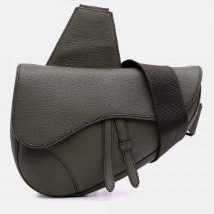 Dior Grey Grained Calfskin Saddle Bag