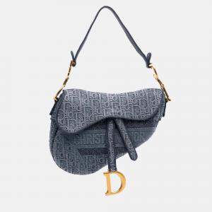 Dior Blue Oblique Embroidered Denim Saddle Bag