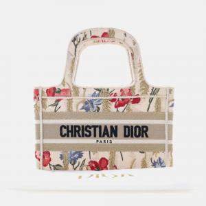 Dior Beige Mini Canvas Embroidered Hibiscus Book Tote