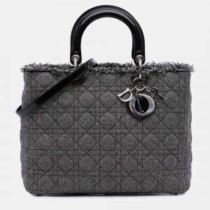 Dior Black/Grey Large Tweed Cannage Lady Dior