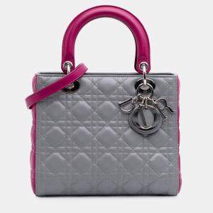 Dior Grey Medium Bicolor Lambskin Cannage Lady Dior