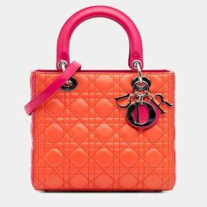 Dior Orange Medium Bicolor Lambskin Cannage Lady Dior