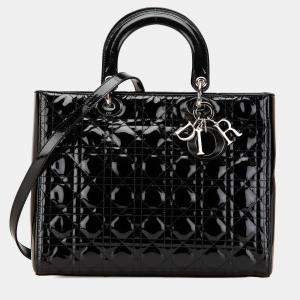 Dior Black Large Patent Cannage Lady Dior