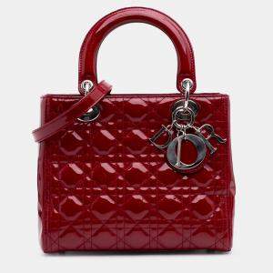 Dior Red Medium Patent Cannage Lady Dior