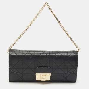 Dior Black Stitched Cannage Leather Diorling Continental Wallet on Chain