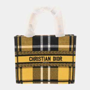 Christian Dior Book Tote Small Check Pattern Yellow/Black Canvas Handbag