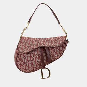 Christian Dior Dior Trotter Saddle Bordeaux Red Canvas Leather Handbag 