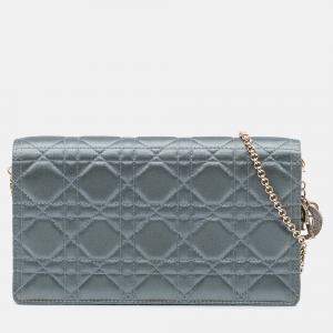 Dior Blue Silk Cannage Lady Dior Wallet On Chain