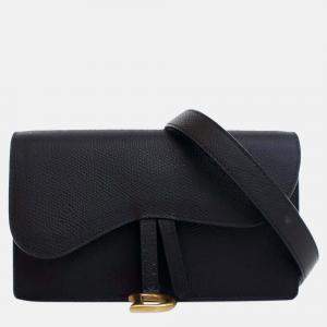 Dior Black Grained Calfskin Saddle Belt Bag