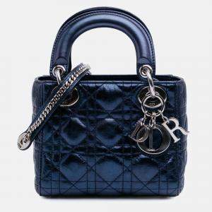 Dior Blue Mini Metallic Calfskin Cannage Lady Dior