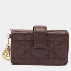 Dior Burgundy Cannage Leather Lady Dior 5 Gusset Card Case