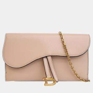 Dior Pink Goatskin Saddle Wallet on Chain