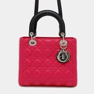 Dior Lady Dior Canage 2Way Handbag Pink/Black Leather
