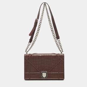 Dior Brown Crocodile Medium Diorama Shoulder Bag