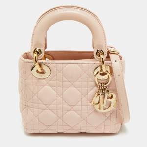 Dior Peach Cannage Leather Mini Lady Dior Tote